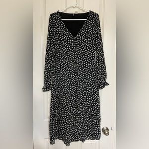 Divided Black and white floral midi button down dress - size XS